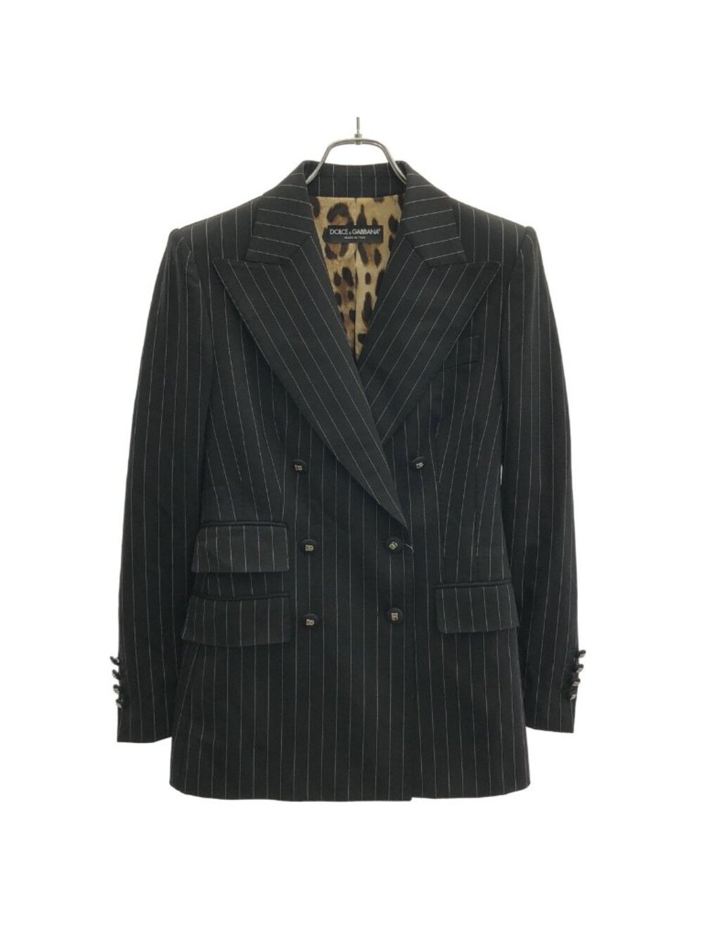 Dolce & Gabbana Leopard Liner Double Breasted Blazer Jacket Black 38